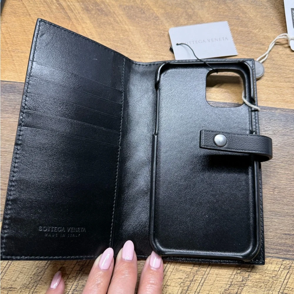 Bottega Veneta Intrecciato Leather iPhone Case Wallet Black NWT